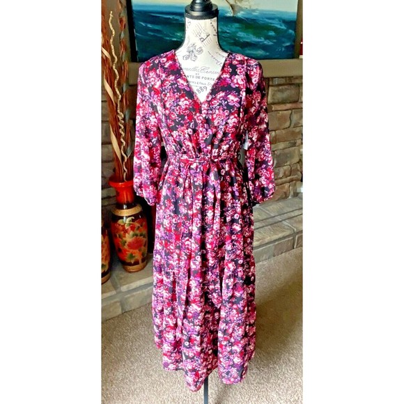Isabel Maternity by Ingrid & Isabel Belted Floral Print Chiffon Maxi Dress S - Picture 6 of 15